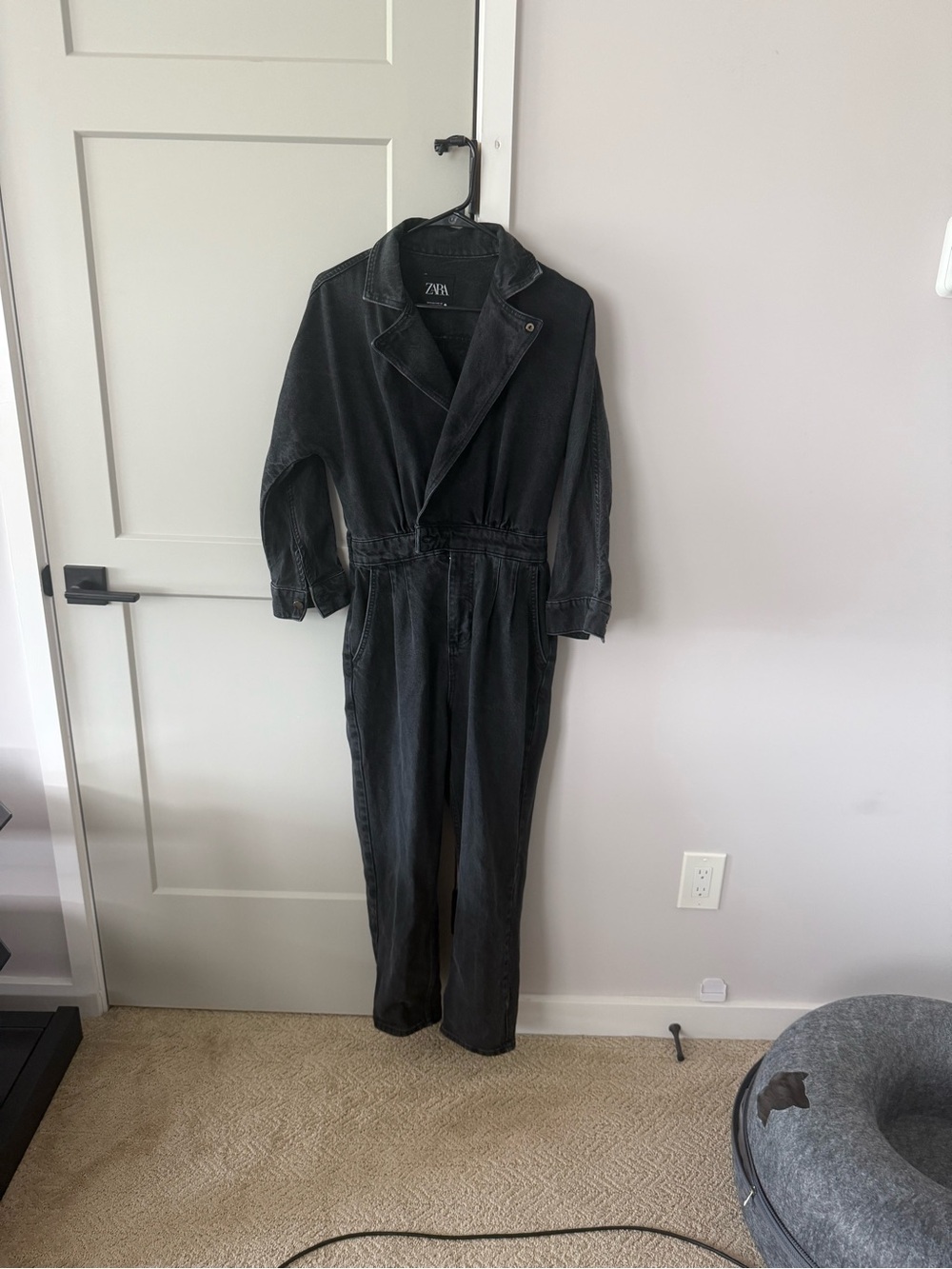 Zara Washed Black Denim Jumpsuit